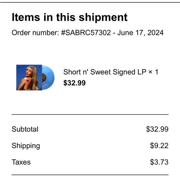 Sabrina Carpenter Short and Sweet Vinyl with Signed Insert - Picture 2 of 3